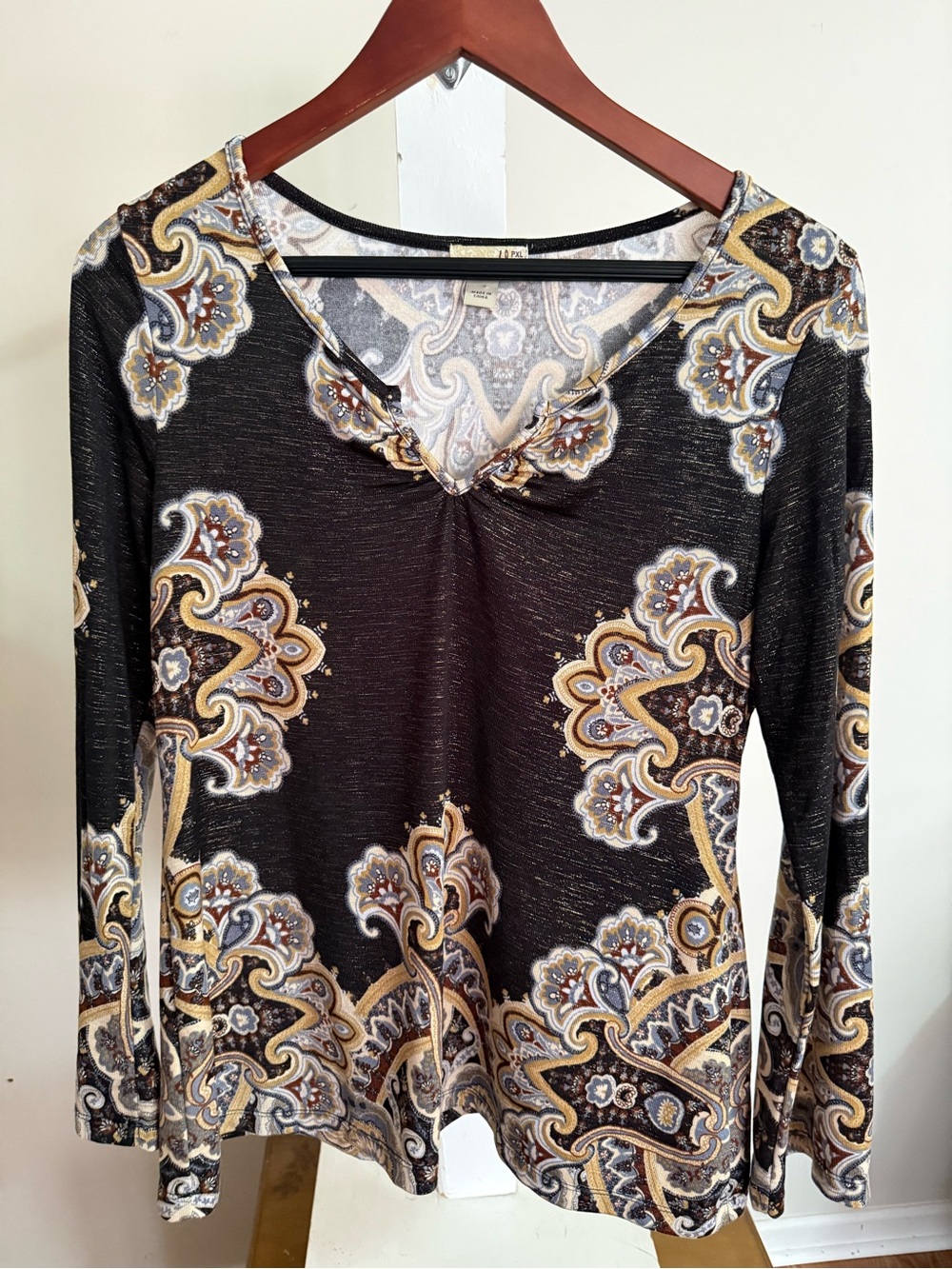 One World V-Neck Paisley Top